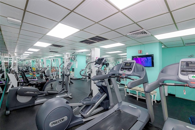 5255 Collins Ave Unit 14D, Miami Beach, FL 33140 - gym featuring a paneled ceiling