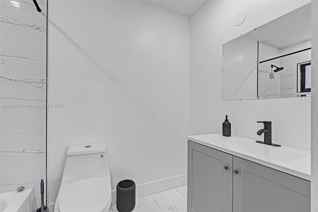 4029 SW 22nd St, West Park, FL 33023 - bathroom featuring marble look tile flooring, vanity, and washtub / shower combination