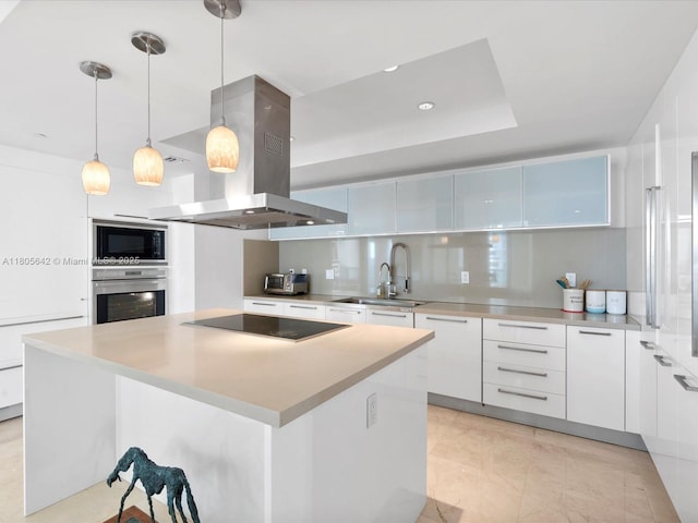 200 Sunny Isles Blvd Unit 2-Uph3, Sunny Isles Beach, FL 33160 - kitchen with black appliances, island exhaust hood, modern cabinets, a sink, and white cabinets