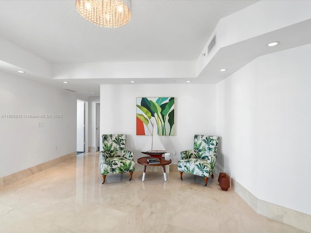 200 Sunny Isles Blvd Unit 2-Uph3, Sunny Isles Beach, FL 33160 - sitting room with recessed lighting, a chandelier, and marble tiled floors