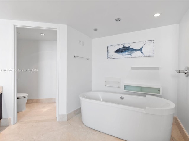 200 Sunny Isles Blvd Unit 2-Uph3, Sunny Isles Beach, FL 33160 - full bath with toilet, a freestanding bath, recessed lighting, baseboards, and vanity