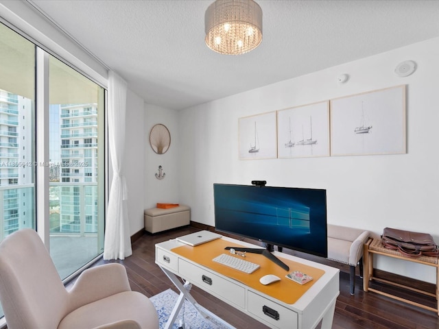 200 Sunny Isles Blvd Unit 2-Uph3, Sunny Isles Beach, FL 33160 - home office featuring healthy amount of natural light, dark wood-type flooring, a chandelier, and a textured ceiling