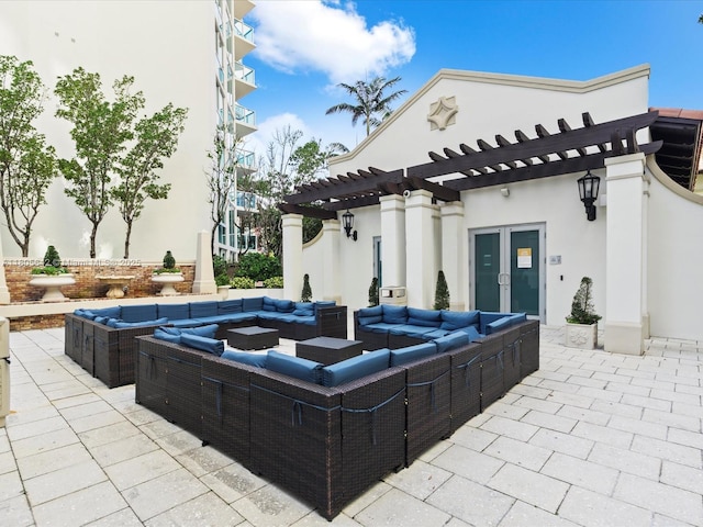 200 Sunny Isles Blvd Unit 2-Uph3, Sunny Isles Beach, FL 33160 - view of patio / terrace featuring outdoor lounge area, a pergola, and french doors