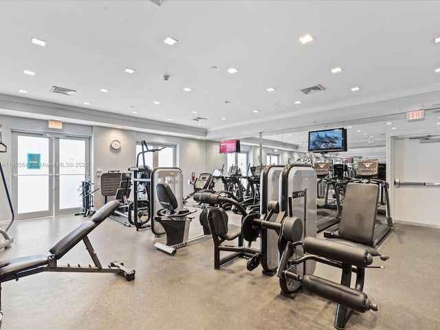 200 Sunny Isles Blvd Unit 2-Uph3, Sunny Isles Beach, FL 33160 - exercise room featuring crown molding and recessed lighting