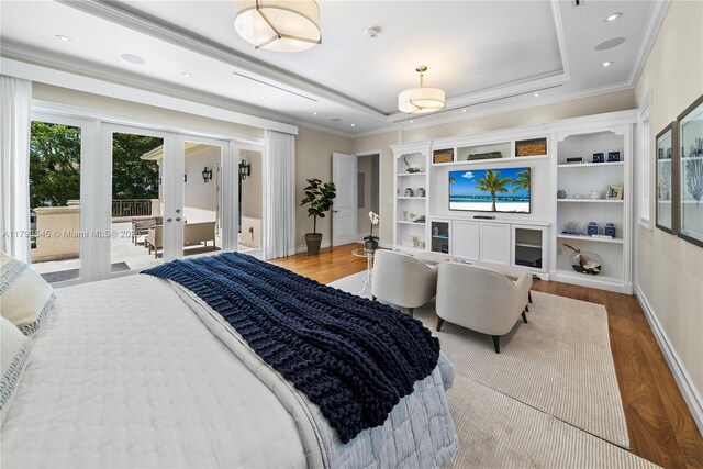 7120 Mira Flores Ave, Coral Gables, FL 33143 - bedroom featuring french doors, ornamental molding, wood finished floors, access to outside, and recessed lighting