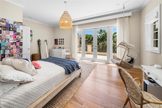 7120 Mira Flores Ave, Coral Gables, FL 33143 - bedroom featuring access to exterior, french doors, ornamental molding, light wood-style flooring, and recessed lighting