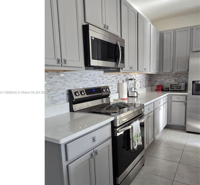 726 Longboat, Davenport, FL 33896 - kitchen with appliances with stainless steel finishes, gray cabinets, and backsplash