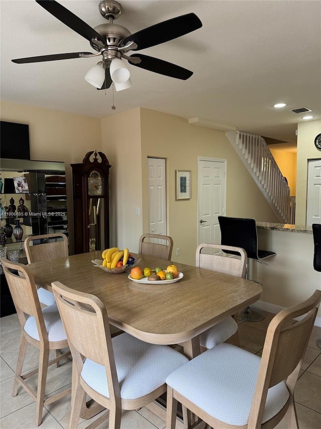 11564 SW 151st Ave, Miami, FL 33196 - dining area with stairway, light tile patterned floors, ceiling fan, and recessed lighting