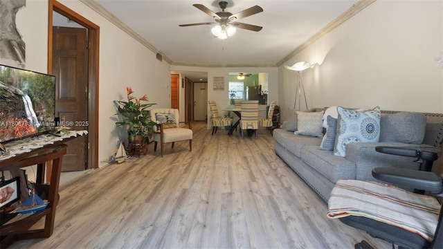 8605 W Sample Rd Unit 202, Coral Springs, FL 33065 - living area featuring ceiling fan, crown molding, and light wood-style floors