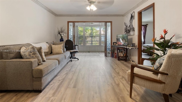 8605 W Sample Rd Unit 202, Coral Springs, FL 33065 - living area with ceiling fan, light wood-style flooring, and crown molding