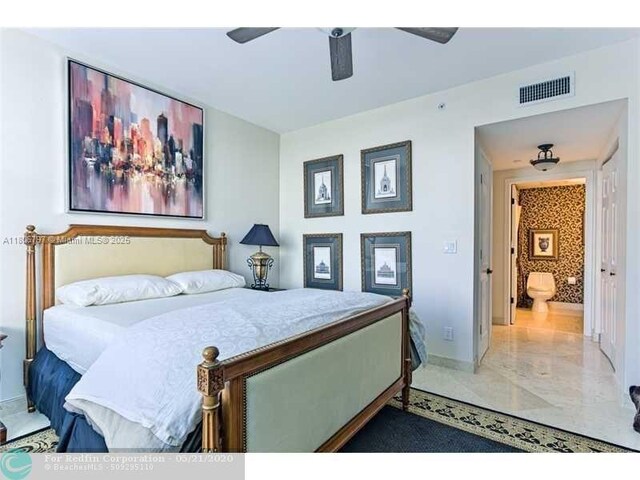 2100 N Ocean Blvd Unit 5B, Fort Lauderdale, FL 33305 - bedroom featuring baseboards, ceiling fan, and marble finish floors