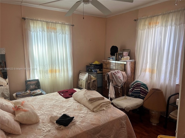 1527 NW 101st St, Miami, FL 33147 - bedroom featuring crown molding, wood finished floors, and ceiling fan
