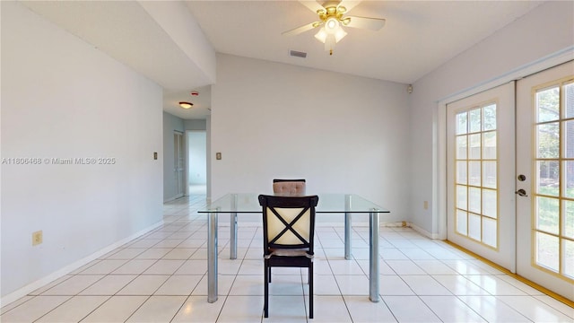 9936 SW 155th St, Miami, FL 33157 - unfurnished dining area featuring ceiling fan, french doors, light tile patterned floors, and baseboards