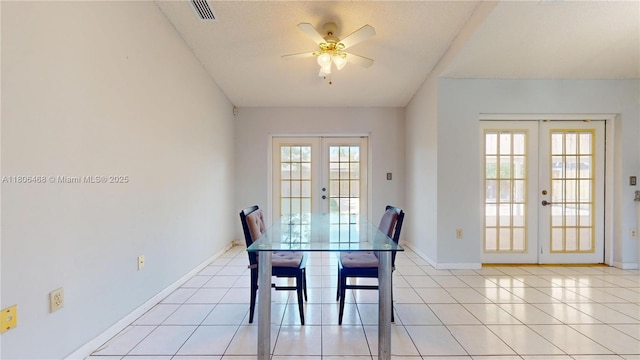 9936 SW 155th St, Miami, FL 33157 - dining space featuring french doors, a ceiling fan, baseboards, and light tile patterned floors