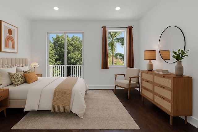 2621 NE 212th Ter Unit 209, Miami, FL 33180 - bedroom with multiple windows, dark wood-style flooring, recessed lighting, and baseboards