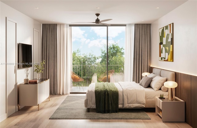 84 SW 28th Rd Unit 6, Miami, FL 33129 - bedroom with light wood finished floors, expansive windows, and ceiling fan