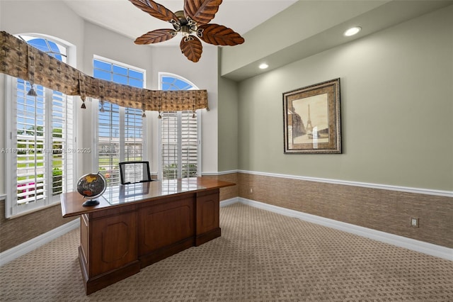 249 SW 37th Ln, Cape Coral, FL 33914 - home office with carpet floors, baseboards, plenty of natural light, and recessed lighting