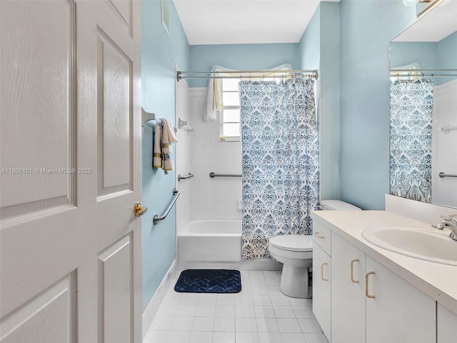 2530 E Aragon Blvd Unit 1, Sunrise, FL 33313 - bathroom with toilet, tile patterned flooring, vanity, and shower / bath combo with shower curtain