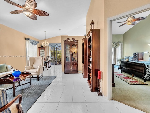2530 E Aragon Blvd Unit 1, Sunrise, FL 33313 - hallway with vaulted ceiling, a chandelier, light tile patterned floors, and baseboards
