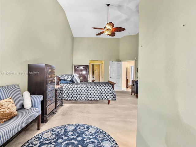 2530 E Aragon Blvd Unit 1, Sunrise, FL 33313 - bedroom featuring high vaulted ceiling, light colored carpet, and ceiling fan