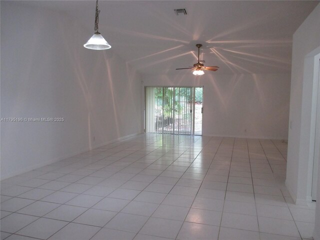 4112 Pine Ridge Ln, Weston, FL 33331 - unfurnished room with a ceiling fan, vaulted ceiling, and light tile patterned floors