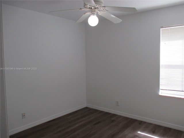 4112 Pine Ridge Ln, Weston, FL 33331 - empty room with dark wood-style flooring, a ceiling fan, and baseboards
