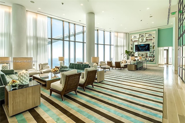 15701 Collins Ave Unit 1603, Sunny Isles Beach, FL 33160 - community lobby featuring a high ceiling, expansive windows, and recessed lighting