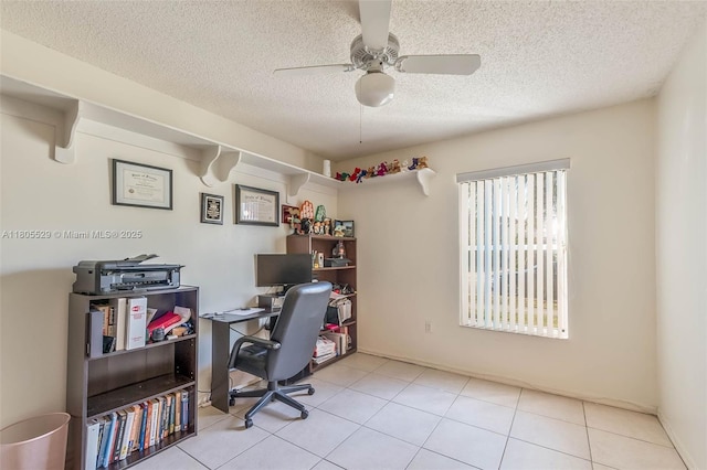 14226 SW 90th Ter, Miami, FL 33186 - office space with a textured ceiling, ceiling fan, and tile patterned flooring