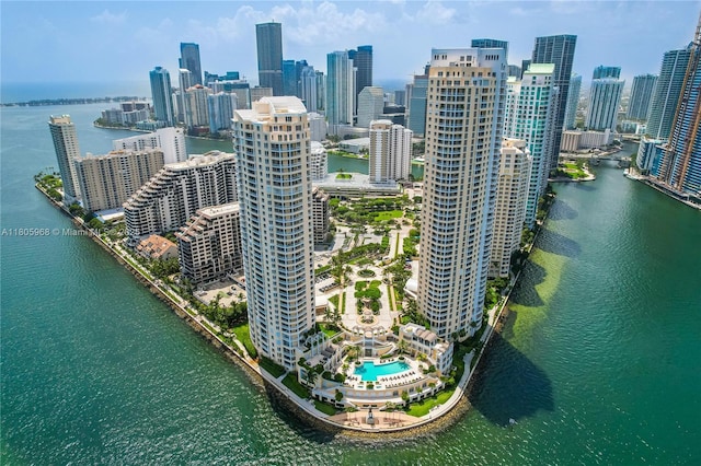 848 Brickell Key Dr Unit 3803, Miami, FL 33131 - drone / aerial view of skyline, a nearby body of water, and a pool