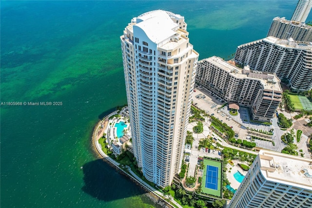 848 Brickell Key Dr Unit 3803, Miami, FL 33131 - drone / aerial view of a pool area and a nearby body of water