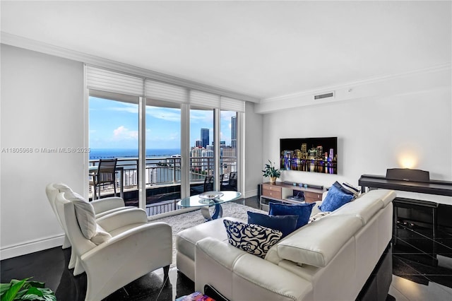 848 Brickell Key Dr Unit 3803, Miami, FL 33131 - living area featuring ornamental molding and baseboards
