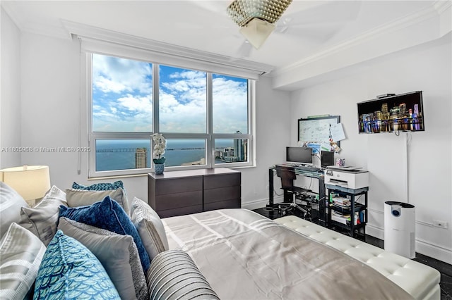 848 Brickell Key Dr Unit 3803, Miami, FL 33131 - bedroom with baseboards, ornamental molding, and multiple windows
