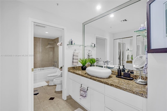848 Brickell Key Dr Unit 3803, Miami, FL 33131 - full bath with vanity, toilet, tile patterned flooring, recessed lighting, and  shower combination