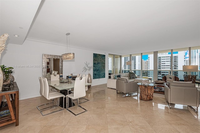 1850 S Ocean Dr Unit 1105, Hallandale Beach, FL 33009 - dining room featuring light marble finish floors, baseboards, and floor to ceiling windows