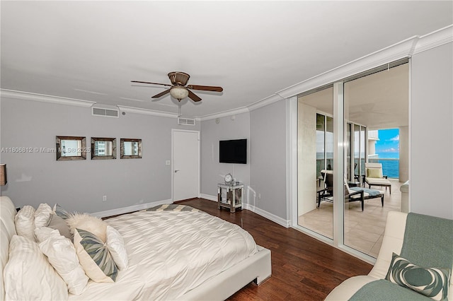 1850 S Ocean Dr Unit 1105, Hallandale Beach, FL 33009 - bedroom featuring crown molding, wood finished floors, a ceiling fan, and baseboards