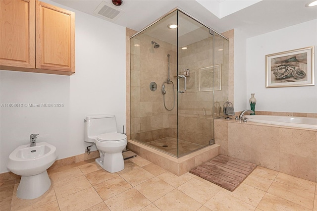 1850 S Ocean Dr Unit 1105, Hallandale Beach, FL 33009 - bathroom featuring toilet, a shower stall, tile patterned floors, a bath, and a bidet