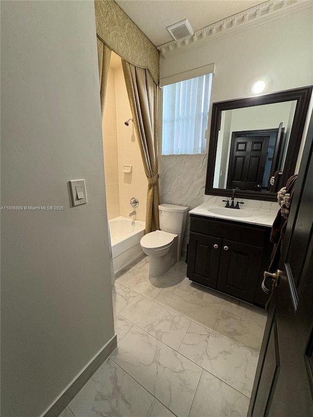 15375 SW 93rd Ln, Miami, FL 33196 - full bathroom featuring marble finish flooring, vanity, and shower / tub combo with curtain