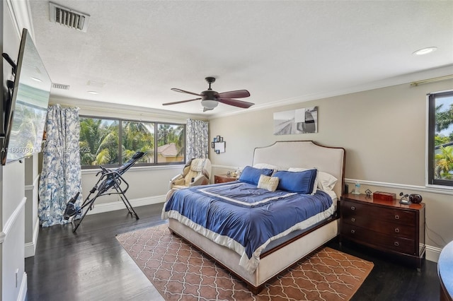 11898 SW 74th Ter, Miami, FL 33183 - bedroom featuring multiple windows, wood finished floors, baseboards, a ceiling fan, and ornamental molding