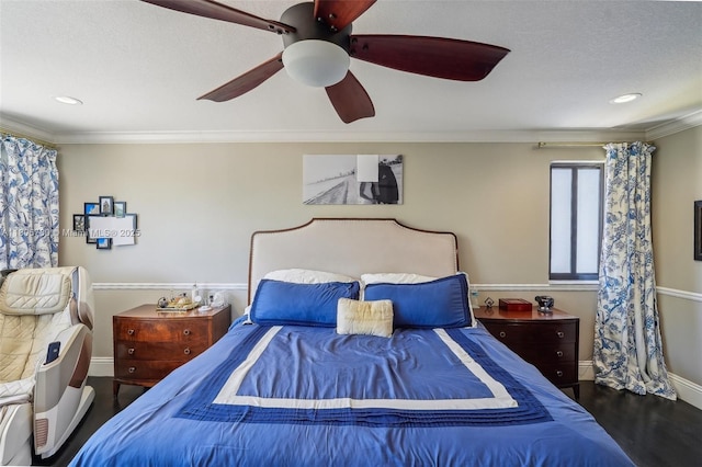11898 SW 74th Ter, Miami, FL 33183 - bedroom featuring baseboards, ornamental molding, wood finished floors, ceiling fan, and recessed lighting