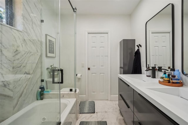11898 SW 74th Ter, Miami, FL 33183 - full bath featuring a marble finish shower, a jetted tub, double vanity, and marble look tile flooring