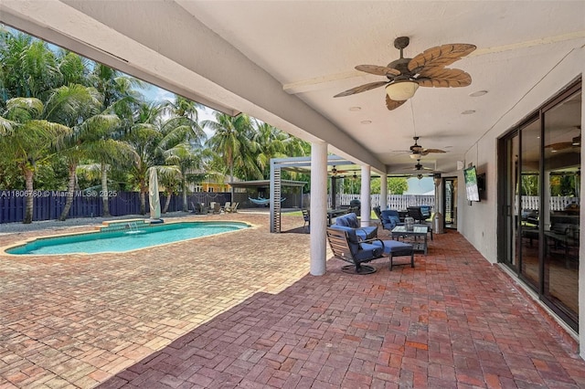 11898 SW 74th Ter, Miami, FL 33183 - view of pool featuring a fenced backyard, a ceiling fan, and a patio