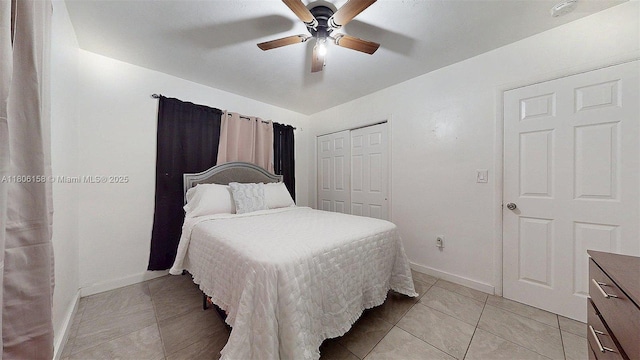 18502 NW 23rd Ct, Miami Gardens, FL 33056 - bedroom with a closet, light tile patterned flooring, and ceiling fan