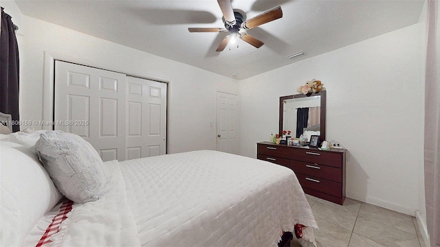 18502 NW 23rd Ct, Miami Gardens, FL 33056 - bedroom with light tile patterned floors, a ceiling fan, and a closet