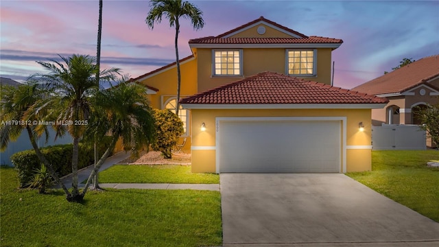 1060 NW 192nd Ave, Pembroke Pines, FL 33029 - mediterranean / spanish house featuring driveway, stucco siding, a tile roof, and a garage