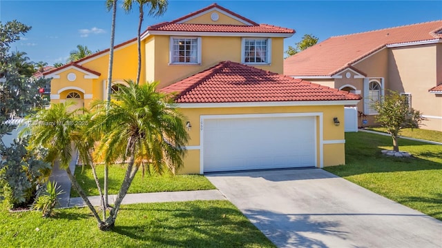 1060 NW 192nd Ave, Pembroke Pines, FL 33029 - mediterranean / spanish home featuring a tiled roof, stucco siding, concrete driveway, and a front yard