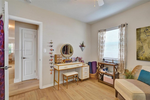 1222 14th Ct S, Lake Worth, FL 33460 - sitting room with light wood-style flooring, ceiling fan, an office area, and baseboards