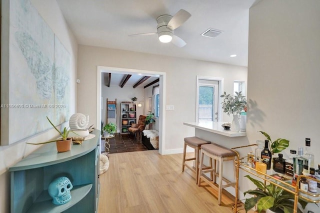 1222 S 14th Ct S, Lake Worth, FL 33460 - hallway featuring light wood-type flooring, beamed ceiling, baseboards, and recessed lighting