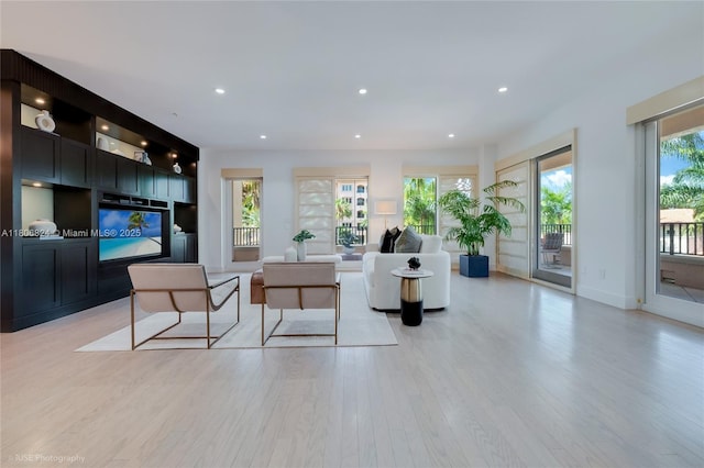 13637 Deering Bay Dr Unit 231, Coral Gables, FL 33158 - living room with light wood-style flooring, recessed lighting, and baseboards