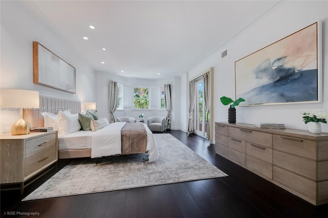 13637 Deering Bay Dr Unit 231, Coral Gables, FL 33158 - bedroom featuring dark wood-style flooring, recessed lighting, and access to outside