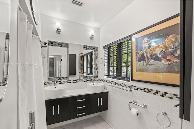 1510 Madrid St, Coral Gables, FL 33134 - full bathroom featuring tile walls and double vanity